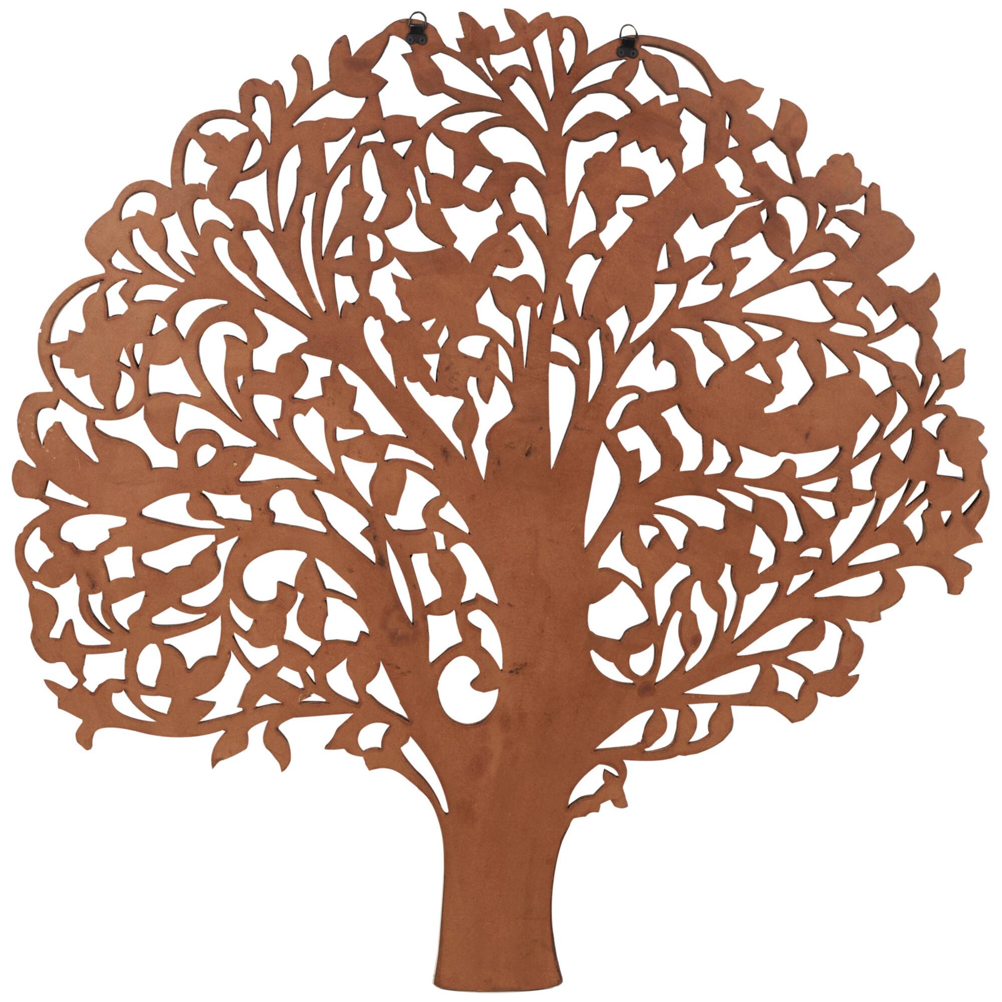 43" x 45" Brown Carved Wooden Tree Wall Décor with Bird Accents
